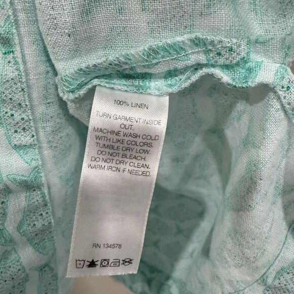Vineyard Vines 100% Linen Girl's L Top Aqua Blue Fish Pattern 3/4 Sleeve - Picture 6 of 11